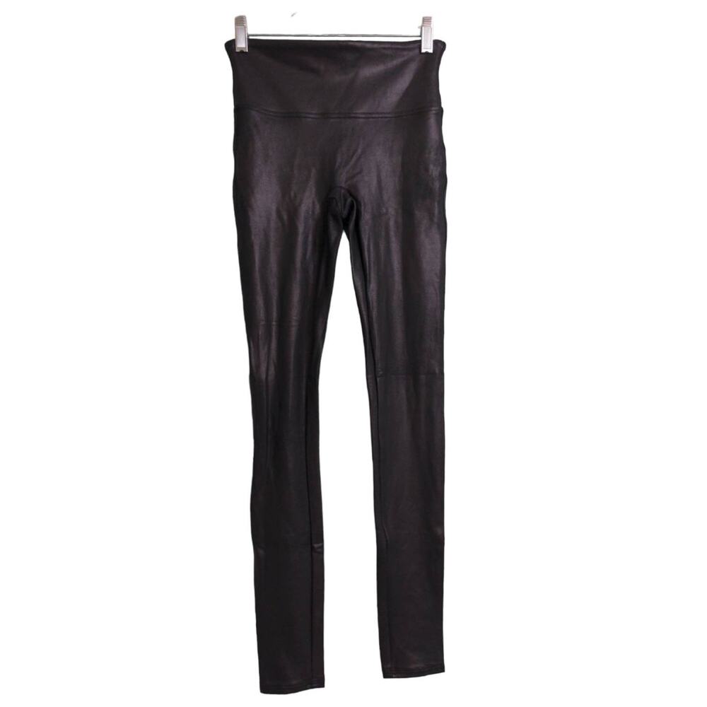Spanx Womens Faux Leather Leggings Black Mid Rise Shaping Full Length S